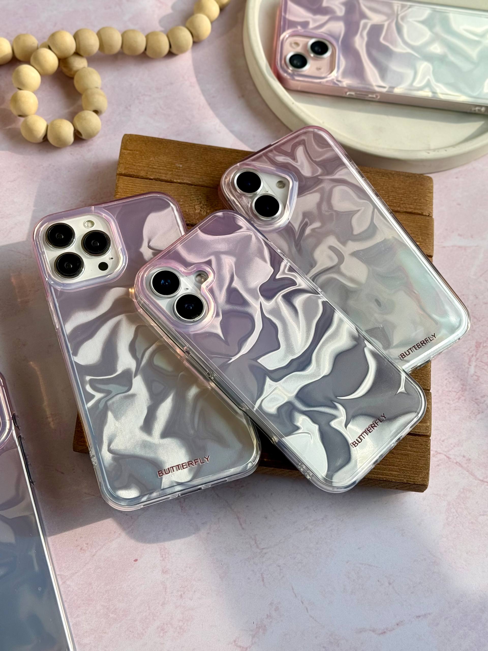 قاب پینکی واتر آیفون طرح موجی براق شفاف